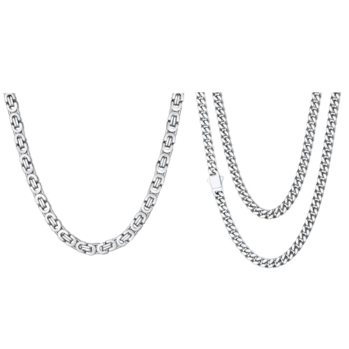 ChainsHouse 5mm 22inch Cuban Link Chain and 8mm 22inch Byzantine Chain for Men Women