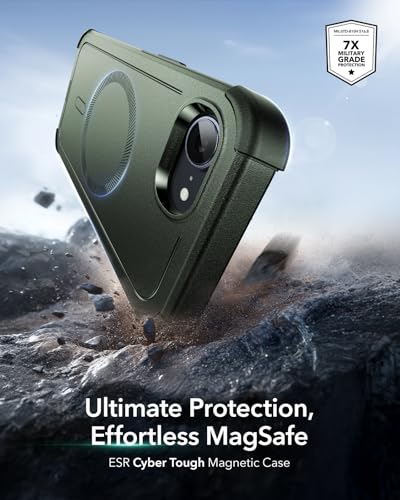 Image of ESR for iPhone 17e Case, iPhone 16e Case, 23ft Military-Grade Drop Protection, MagSafe Accessories Compatible, Shock-Absorbing Rugged Cover, Cyber Series, Army Green