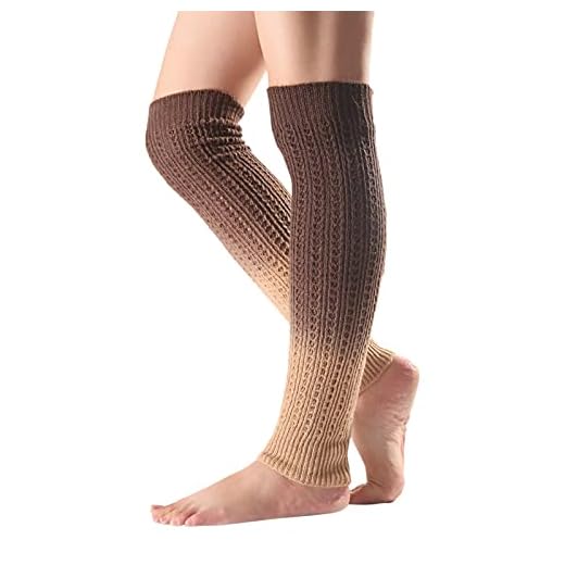 DUHGBNE Calentadores de piernas para mujer, de punto, degradado de color, para botas de rodilla, calcetines de invierno, mantas eléctricas, caqui, Talla única