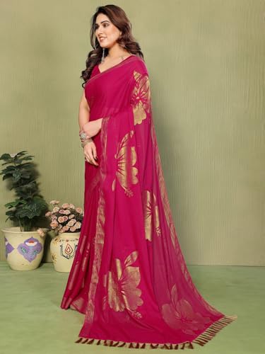 Image of Satrani Women's Shimmer Georgette Foil Printed Saree with Unstitched Blouse Piece