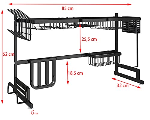 Abtropfgestell spüle Multifunktional, Küchen Organizer, Küchenutensilienhalter + Geschirrabtropfgestell + Schneidbretthalter + Becherhalter + Haken, Schwarz