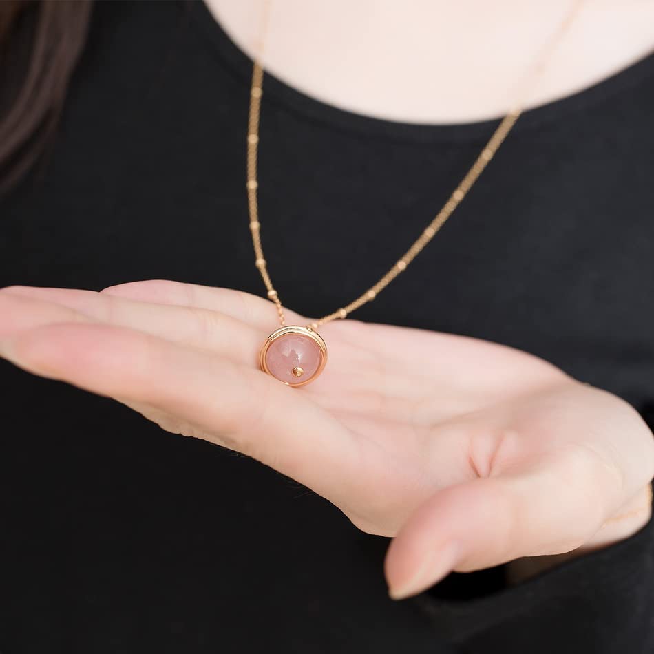 925 Sterling Silber Anhänger Halskette für Damen Rosenquarz Malachit Kette Gold