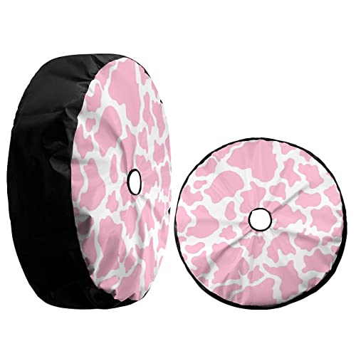 Image of Pink Cow Print Spare Tire Cover with Backup Camera Hole Wheel Tire Cover Fit Trailer, RV, SUV and Many Vehicle 17inch