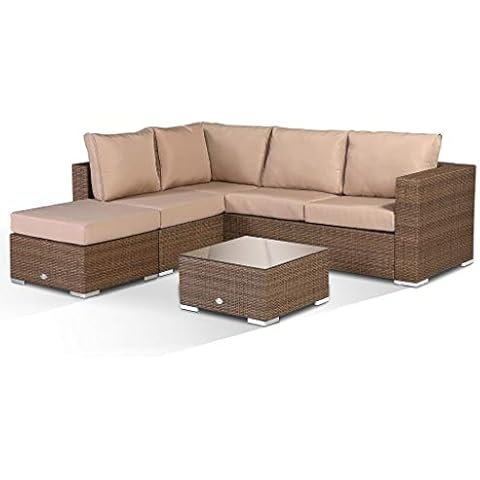Blossom 3 Seater Sofa with Chaise and Coffee Table in Small Brown Rattan Cover