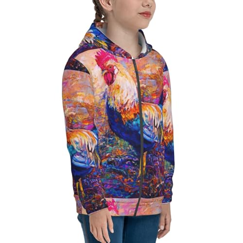 Rooster Oil Painting Kids Pullover Hoodies Boys Zip Up Sweatshirts Girls Athletic Clothes with Pocket4