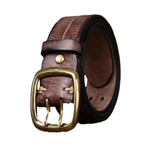 Men 3.8cm Leather Belt Copper Double Needle Pin Buckle Jeans Belt Leather Belt For All Seasons