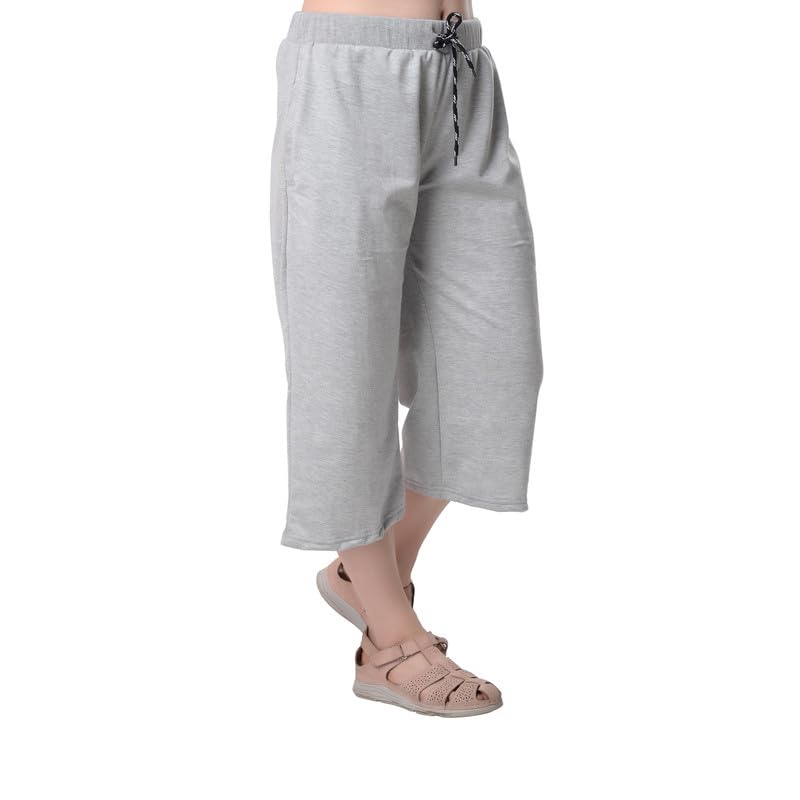 Image of Women's Cotton Plain Capri Pants, Loose Yoga Pants, Nightwear for Women
