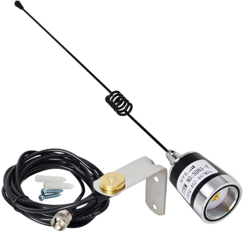 HYS Amateur UHF NMO 17.7inchs Whip Antenna, 3.5dBi 462MHz–467MHz, W/ 13ft RG58 Coax Cable Roof NMO Mount Antenna Surface with UHF MALE/PL259/L Bracket for Yaesu Kenwood Vertex Icom Mobile GMRS Radios