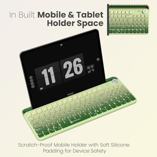 Image of Portronics Bubble 4.0 Wireless Keyboard with Bluetooth + 2.4 GHz USB Receiver, Rechargeable Battery, Volume Control Knob, Multimedia Hotkeys with Numpad, for Laptop, PC, Smartphone, Tablet(Green)