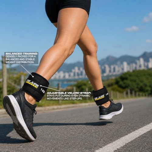 Image of De Jure Fitness Adjustable Ankle & Wrist Weights Pair (1KG x 2) for Men & Women | Strength Training, Walking, Running, Workout, Yoga | Comfortable, Durable | Z Black - 2KG
