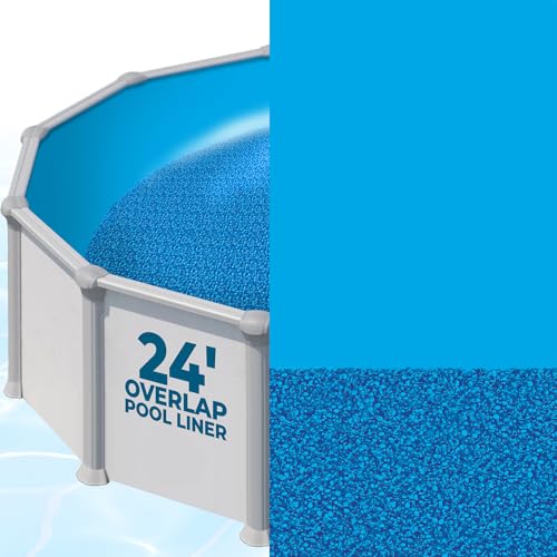 24 Foot Round Pool Liner for 48 and 52 Inch Above Ground Swimming Pools - Overlap Pool Liner Replacement Long Lasting Standard Gauge Easy Installation Blue Pebble