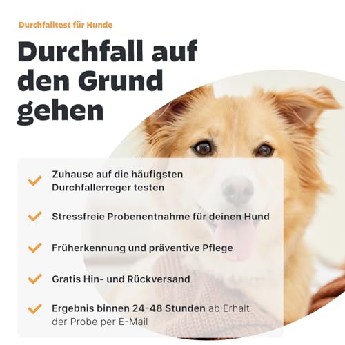 PEZZ Durchfall Test PCR für Hunde | Zuhause auf die häufigsten 6 Durchfallerreger testen | Nur eine Probe erforderlich | inkl. Giardien, Salmonellen, Campylobacter | gratis Labor-Versand