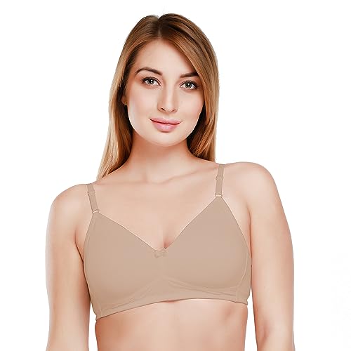 Image of DAISY DEE Women's Girls Cotton Non-Padded Wirefree Seamless Full Coverage Comfortfit Everyday Use T-Shirt Bra (Black & Skin Size-30B) - Pack of 2 - NDSZN