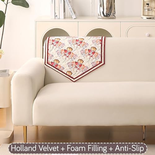Image of HOKIPO 'Florentina Series' 1 PC Backrest Mat for Sofa Cover | Premium Multi-Needle Quilted Holland Velvet Mat with Anti Slip Backing, Autumn Cream (IN-877-V3*S)