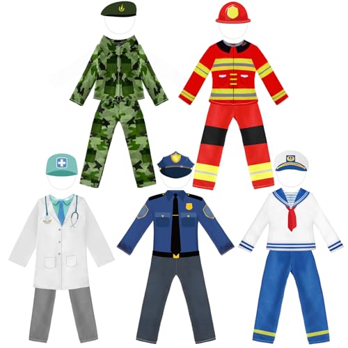 HooLing Juego de 5 muñecos profesionales para disfraz de Navidad, médicos, policías, bomberos, ejército, árbol de Navidad, ropa de muñeca para decoraciones de fiesta de Navidad