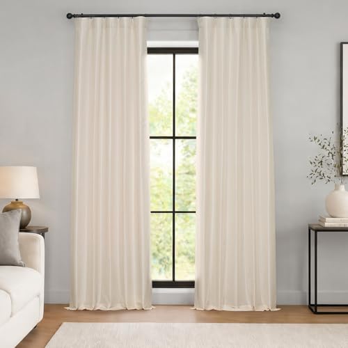HPD Half Price Drapes Faux Silk Blackout Curtains For Room Decor Vintage Textured (1 Panel), PDCH-KBS2BO-84, 50 in x 84 in, Off White