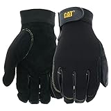 Cat CAT012201M Reversed Pigskin Palm Gloves - Black, Medium, Breathable Spandex Back Gloves with Hook and Loop Closure