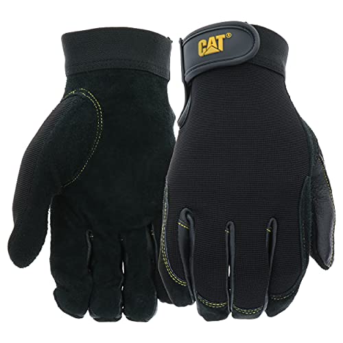 CAT Unisex's Reverse Pigskin Leather Work Glove Safety, Black, L