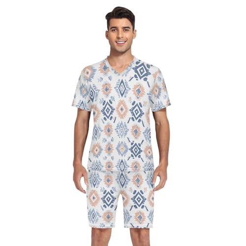 Aztec Print Men’s Pajama Sets 2 Piece Short Sleeve Sleepwear with Printed Design4