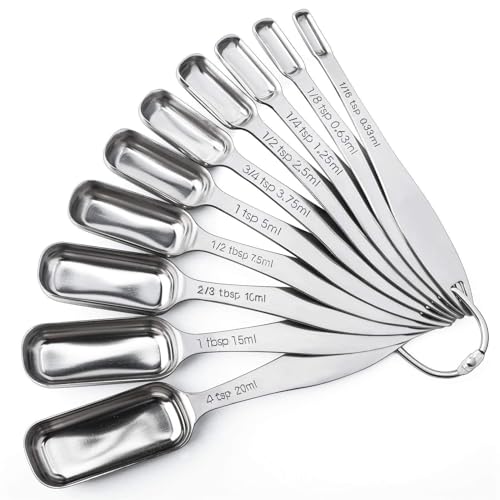 FANGSUN-Stainless-Steel-Narrow-Measuring-Spoons-Heavy-Duty-Metal-Measuring-Spoons-with-Long-Handle-and-Engraved-Measurements-Set-of-10-For-Dry-or-Liquid-Fits-in-Spice-Jar FANGSUN Stainless Steel Narrow Measuring Spoons, Heavy Duty Metal Measuring Spoons with Long Handle and Engraved Measurements Set of 10, For Dry or Liquid, Fits in Spice Jar - Image 1