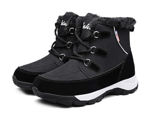 Asifn Mujer Botas para Raquetas de Nieve Zapatos Piel Cálida Exteriores Invierno a Prueba Isotherm Transpirable y Duradero Corto（35 EU,Negro