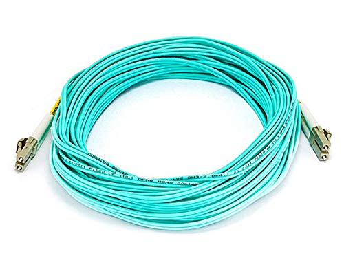 Monoprice Fiber Optic Cable - 15 Meter - Aqua | LC to LC, OM3, 50/125 Type, Multi Mode, 10Gb, Duplex