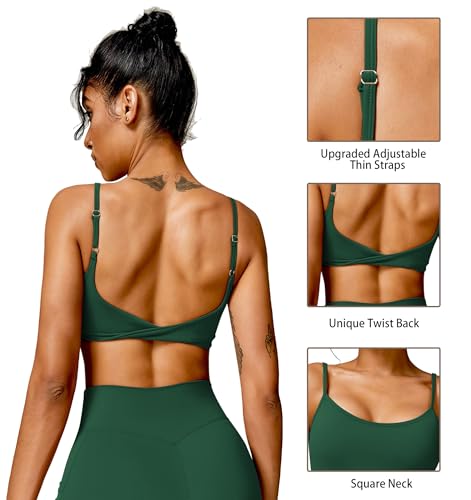 Image of QUOJIZY Sports Bras for Women Open Back Workout Tops for Women Yoga Bra Spaghetti Straps Twist Back