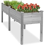 Best Choice Products 72x24x30in Raised Garden Bed, Elevated Wood Planter Box Stand for Backyard, Patio, Balcony w/Divider Panel, 6 Legs, 300lb Capacity - Gray