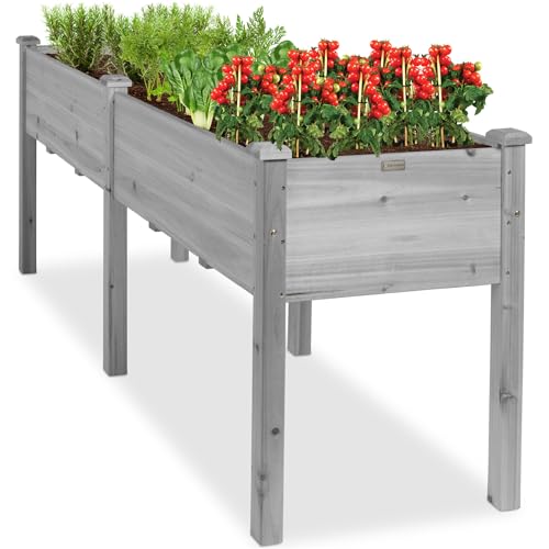 Best Choice Products 72x24x30in Raised Garden Bed, Elevated Wood Planter Box Stand for Backyard, Patio, Balcony w/Divider Panel, 6 Legs, 300lb Capacity - Gray
