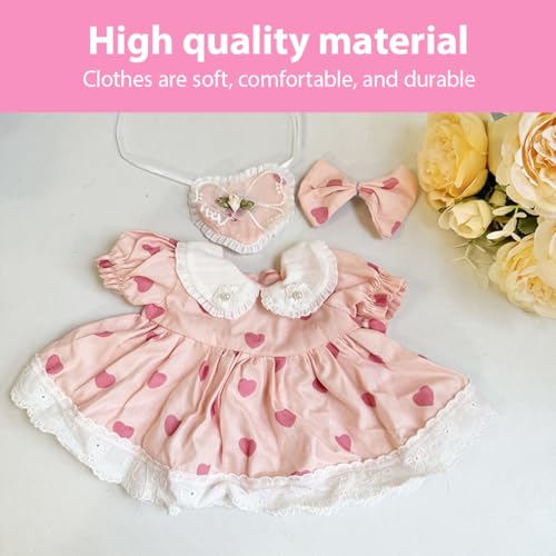 HQRKOTM Kleidung für Mokoko 38 cm große, passend für 38 cm große Puppen, 1 Kleid mit Herz-Umhängetasche und 1 Haar-Accessoire mit Schleife