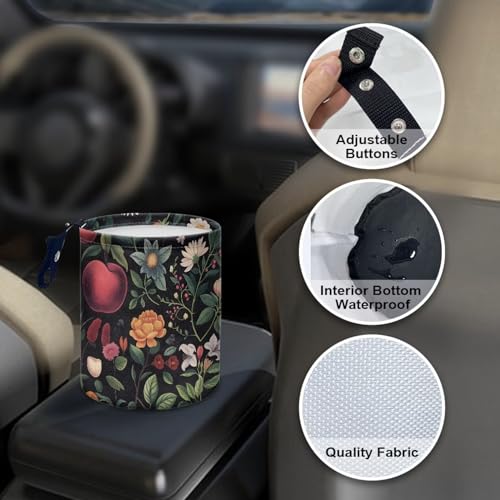 Image of Floral Vehicle Trash Can Mini Bin Organizer for Back Seat, Floor, or Hanging Headrest - Car Decor Road Trip Essentials