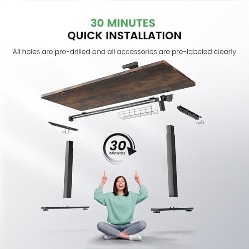 Image of Electric Standing Desk Adjustable - 55 x 24 Inch Sit Stand up Desk with 0.8 Inch Thick Tabletop - Adjustable Height Table with 3 Memory Preset, Cable Management for Home Office