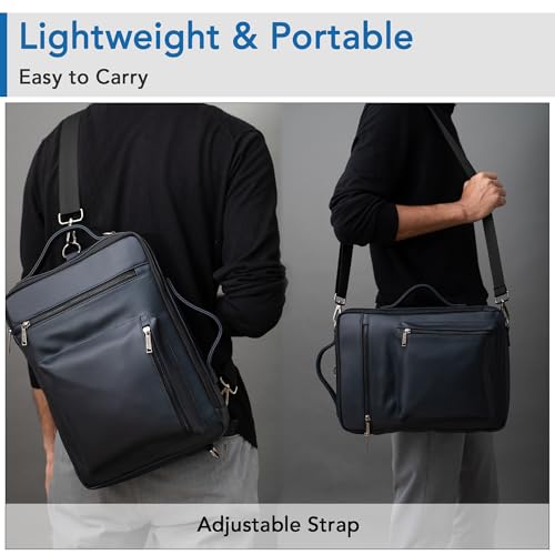 Image of OBLIQUE Navy Laptop Messenger Bag for Men & Women Stylish | 14 Inch Laptop Sleeve | Sleek Faux Leather With Adjustable Strap & Multiple Pockets | Compact Macbook & Tablet Cover | Shoulder Bag - Hawk