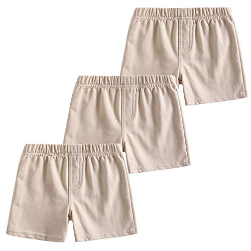 Monvecle Unisex 3pcs Pack Cotton Baby to Toddle Cotton Shorts 3pcs Khaki Shorts 3-4T