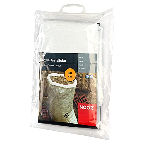 NOOR Schwerlastsäcke 50kg (60 x 105cm) 3er Pack I Weiße, reißfeste Säcke für Baustellen I Große Gartensäcke zur Lagerung und zum Transport I Recyclebar