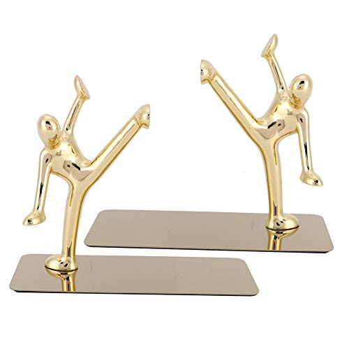 1Pair Cute Man Book End, Stainless Steel Kongfu Man Shape Book Stand, Novelty Book Ends Bookends, Gold Bookends Decorative For School Home Table Decor #TOP4