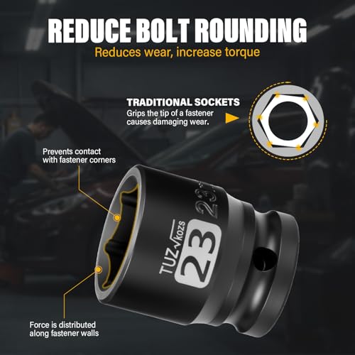 Image of 1 /2 Inch Drive 23mm Shalllow Metric 6 Point CR-MO Impact Socket | Radius Corner Design,Square Chamfered Opening,Axle Nut Impact Grade Socket for Easy Removal