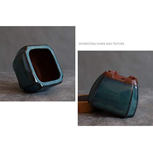 Pot de bonsaï en grès violet artisanal au design géométrique épuré