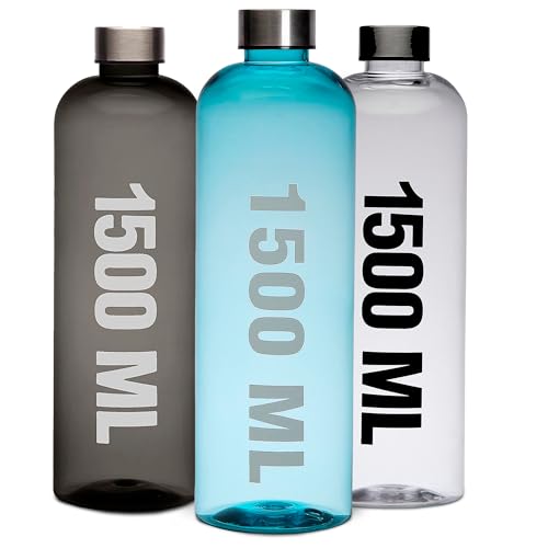 TIENDA EURASIA – Botella para Agua de 1500 ml | Tapa Roscada en Acero Inoxidable | Material: Poliestireno | Botella para Bebidas | Gran Capacidad | Libre de BPA (Azul)