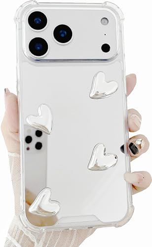 Coque iPhone 17 Pro motif cœur 3D pour le miroir des femmes