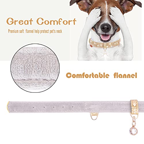 Image of Cat Collar, Dog Collar, [Bling Rhinestones] Premium PU Leather with Pendant Adjustable Collars for Small to Medium Dog Medium Gold