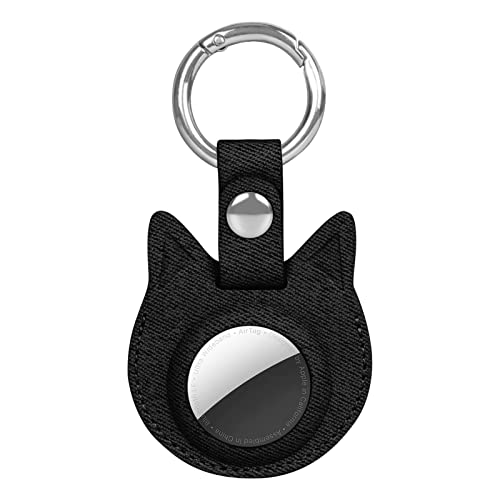 PetsHome AirTag Hülle für AirTag, Premium PU Leder Schlüsselanhänger AirTag Halter mit Anti-Verlust Schlüsselring Schutzhülle AirTag Cover, Schwarz Cover