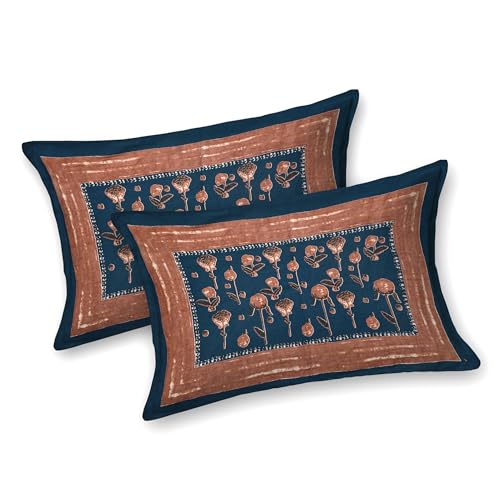 Image of BLOCKS OF INDIA Hand Block Printed 200 TC Cotton Super King Size Bedsheet(106 x 106) | Pack of 1, Batik Blue