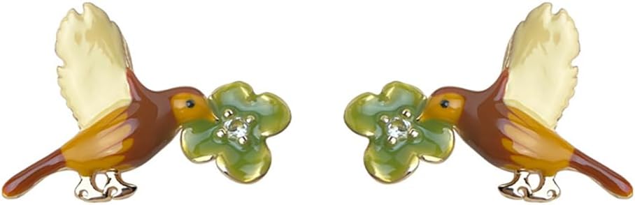 Cute Bird Stud Earrings Sterling Silver Post Enamel Animal Flower Studs Earring Fashion Jewelry for Women Niece