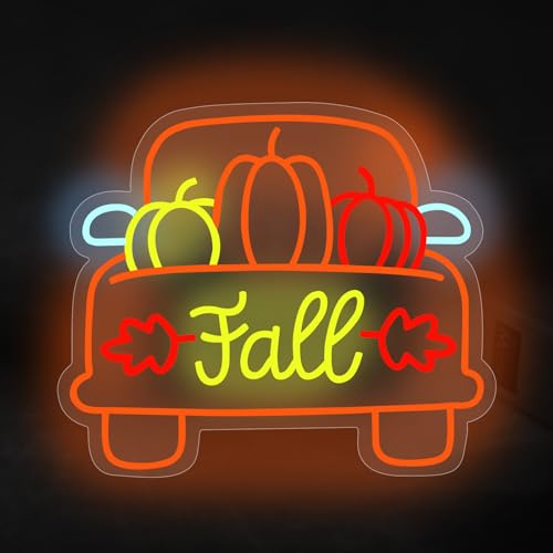 Image of Thanksgiving Pumpkin Carriage Led Neon Sign, Fall Truck LED Light, Fall Thanksgiving Decor LED Neon Light Pumpkin Truck Neon Sign Autumn Home Farmhouse Decor,15.2 inchx13 inch