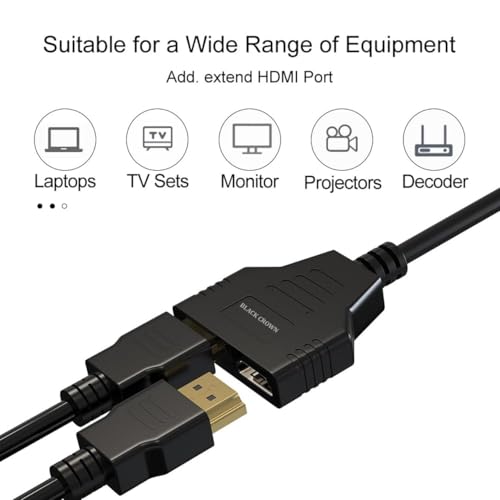 Image of BLACK CROWN HDMI Cable Splitter, HDMI 1x2 Splitter Cable, HDTV 1 in 2 Out HDMI Converter Adapter, HD-MI Male HD-MI to Dual Female 1 to 2 Way for PC,Gaming Consoles, HD, LED, LCD, TV. Black (PACK OF 5)
