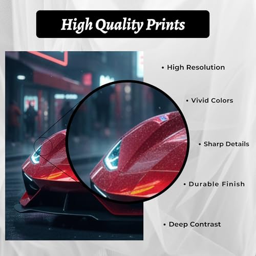 Image of BeauKraft Supercar Racing Poster Set for Wall - 3 Panel Split Posters (12x16 inches each, Unframed), Sports Car Wall Art Decor for Boys Room, Living Room, Garage & Men's Bedroom (Red)
