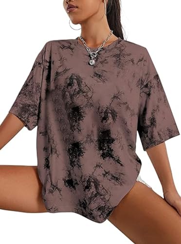 Image of Remidoo Women's Casual Oversized T Shirt Short Sleeve Graphic Tee Letter Tie Dye Shirts