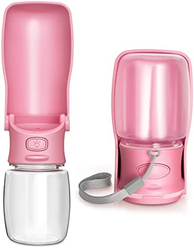 Handzee Foldable Dog Water Bottle - 12Oz Leak Proof Portable Pet Water Bottles | BPA-Free Dog Travel Water Bottle for Walking Hiking Travel Outdoor Pet Dispenser Bottle | Food Grade Plastic (Pink)