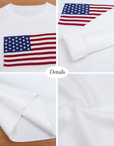 Image of Women's American Flag Sweater Long Sleeve Pullover Crew Neck Knit Tops